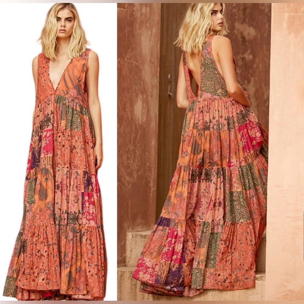 Mes Demoiselles Bonnie Floral Eyelet Mixed Media Maxi Dress